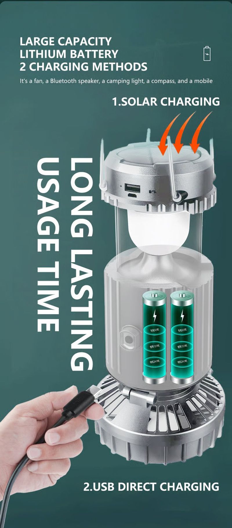 (Big Sale ⛄)Solar camping fan lamp, the upgraded version features three fan speeds and LED lighting function, along with a 30000 mAh ultra-energy-saving design.