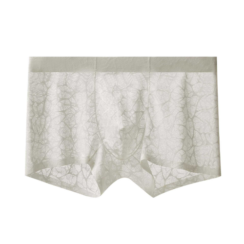 Men's Ice Silk Sexy Seamless Ultra-Thin Lace Mesh Scented Modal Negative Ion Bacteria Resistant Boxer Briefs with Floral Oil Anti-Odor Cooling Comfort
