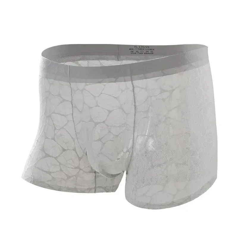 Men's Ice Silk Sexy Seamless Ultra-Thin Lace Mesh Scented Modal Negative Ion Bacteria Resistant Boxer Briefs with Floral Oil Anti-Odor Cooling Comfort