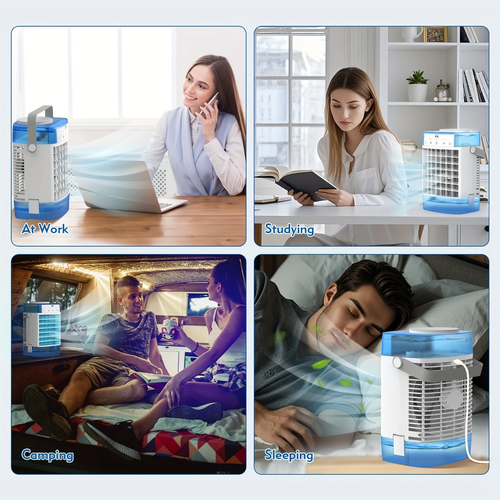 Ventilador de mesa portátil, ventilador de nebulização de 11 polegadas, 2 modos de nebulização, mini ventilador de mesa USB de 3 velocidades com função de temporizador e controlo remoto, depósitos de água duplos, ventilador de refrigeração para quarto, escritório e campismo.
