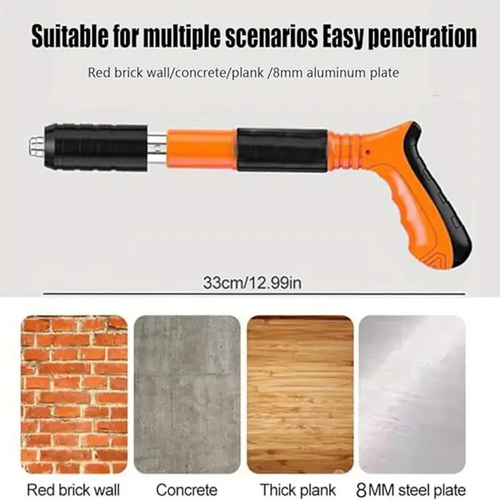 Um conjunto de mini pistola de pregos multifuncional, de operação manual, adequado para carpintaria e decoração - Inclui uma pistola de pregos pneumática para betão para paredes de tijolo e cimento e uma pistola de pregos para paredes de madeira e tijolo.