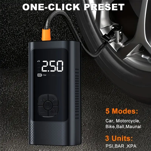Compressor de ar portátil de 12 V - Inflador de pneus com medidor de pressão digital - Para pneus de carro, moto, SUV, bicicleta elétrica, bicicleta, bolas desportivas, bateria e luz LED