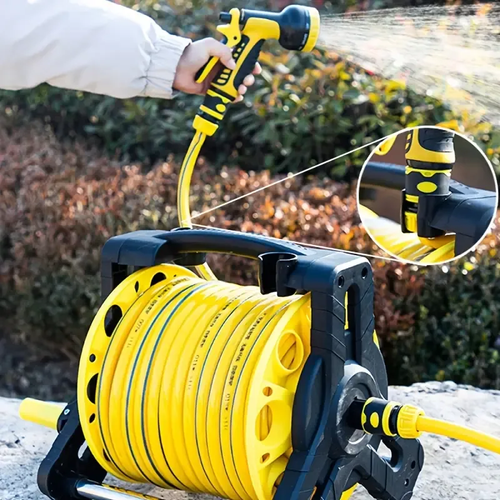 Carrinho portátil de plástico para mangueira de jardim com pega de fácil acesso - Organizador de mangueiras durável para rega e lavagem de automóveis