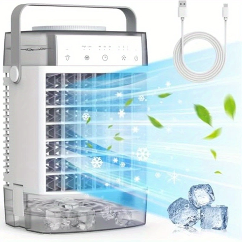 Ventilador de mesa portátil, ventilador de nebulização de 11 polegadas, 2 modos de nebulização, mini ventilador de mesa USB de 3 velocidades com função de temporizador e controlo remoto, depósitos de água duplos, ventilador de refrigeração para quarto, escritório e campismo.