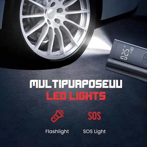 Compressor de ar portátil de 12 V - Inflador de pneus com medidor de pressão digital - Para pneus de carro, moto, SUV, bicicleta elétrica, bicicleta, bolas desportivas, bateria e luz LED