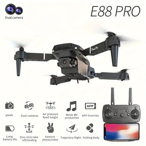 Drone com câmaras HD duplas, vídeo 480p, Wi-Fi, carregamento USB, nível principiante, controlo de aplicações, bateria recarregável, perfeito para fotografia aérea