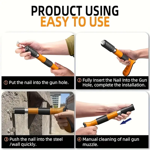 Um conjunto de mini pistola de pregos multifuncional, de operação manual, adequado para carpintaria e decoração - Inclui uma pistola de pregos pneumática para betão para paredes de tijolo e cimento e uma pistola de pregos para paredes de madeira e tijolo.