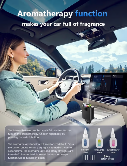 Carregador de luz ambiente de aromaterapia 3 em 1 para automóvel