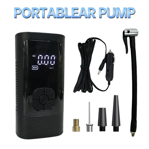 Compressor de ar portátil de 12 V - Inflador de pneus com medidor de pressão digital - Para pneus de carro, moto, SUV, bicicleta elétrica, bicicleta, bolas desportivas, bateria e luz LED