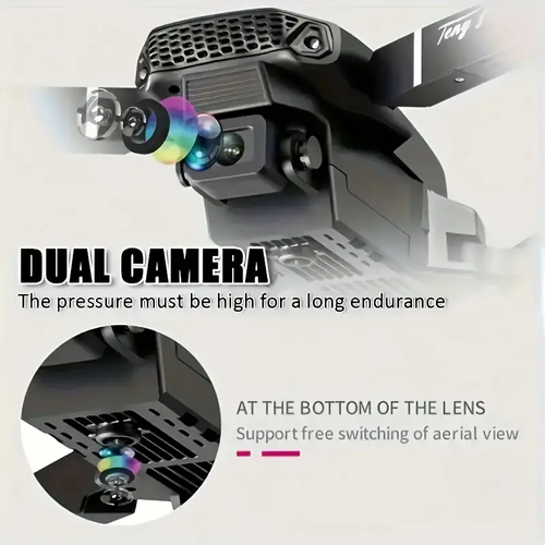 Drone com câmaras HD duplas, vídeo 480p, Wi-Fi, carregamento USB, nível principiante, controlo de aplicações, bateria recarregável, perfeito para fotografia aérea