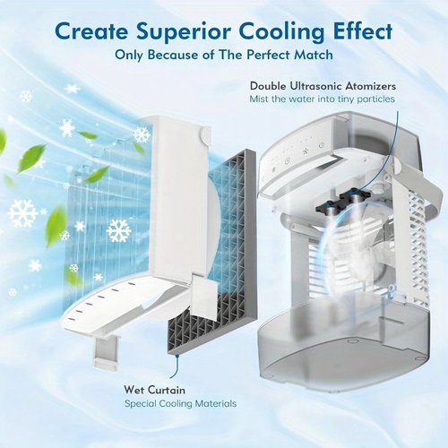 Ventilador de mesa portátil, ventilador de nebulização de 11 polegadas, 2 modos de nebulização, mini ventilador de mesa USB de 3 velocidades com função de temporizador e controlo remoto, depósitos de água duplos, ventilador de refrigeração para quarto, escritório e campismo.