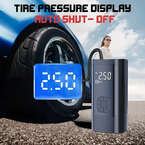 Compressor de ar portátil de 12 V - Inflador de pneus com medidor de pressão digital - Para pneus de carro, moto, SUV, bicicleta elétrica, bicicleta, bolas desportivas, bateria e luz LED