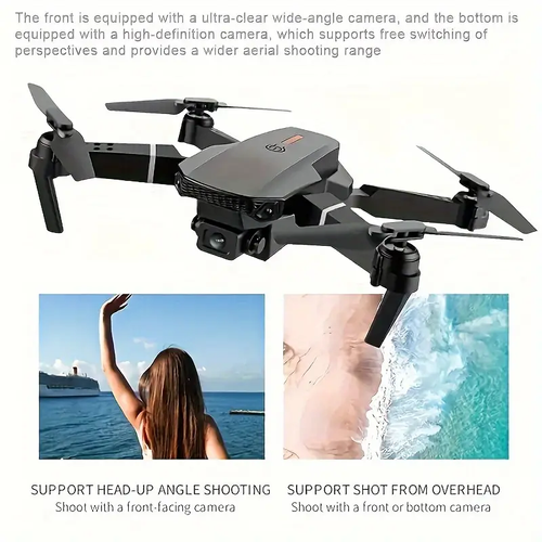 Drone com câmaras HD duplas, vídeo 480p, Wi-Fi, carregamento USB, nível principiante, controlo de aplicações, bateria recarregável, perfeito para fotografia aérea