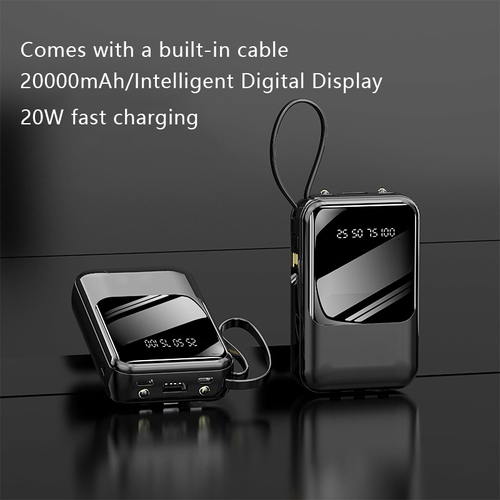 20000mAh Portable Power Bank with Built-in Cable, 20W Fast Charging & Intelligent Digital Display