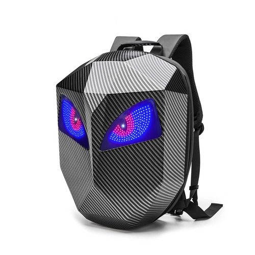 Motorcycle Backpack with LED Glowing Eyes - Hard Shell Stylish Riding Backpack for Men & Women