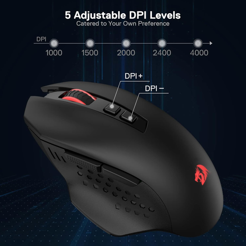 Redragon Gainer Wireless Gaming Mouse with 7 Programmable Buttons, 5 Adjustable DPI Levels & 2.4G Stable Wireless Connection