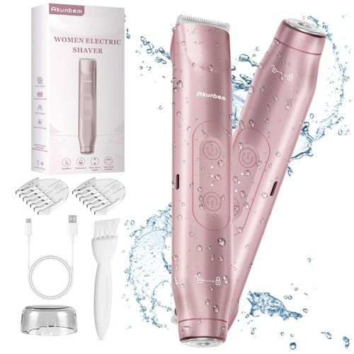 Akunbem Women's Electric Shaver - Waterproof Body Hair Trimmer with Dual Heads, USB Rechargeable Razor for Face, Underarm, Bikini & Legs