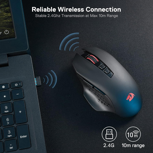 Redragon Gainer Wireless Gaming Mouse with 7 Programmable Buttons, 5 Adjustable DPI Levels & 2.4G Stable Wireless Connection