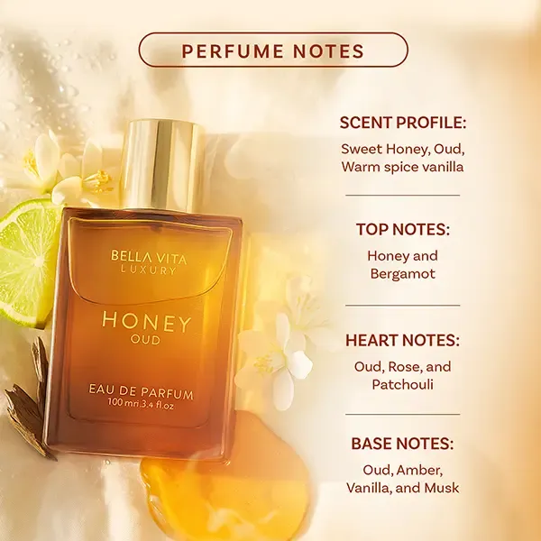 Honey and Agarwood Eau de Toilette, a luxurious fragrance suitable for both men and women, featuring sweet honey and smoky agarwood, a long-lasting Arabian scent