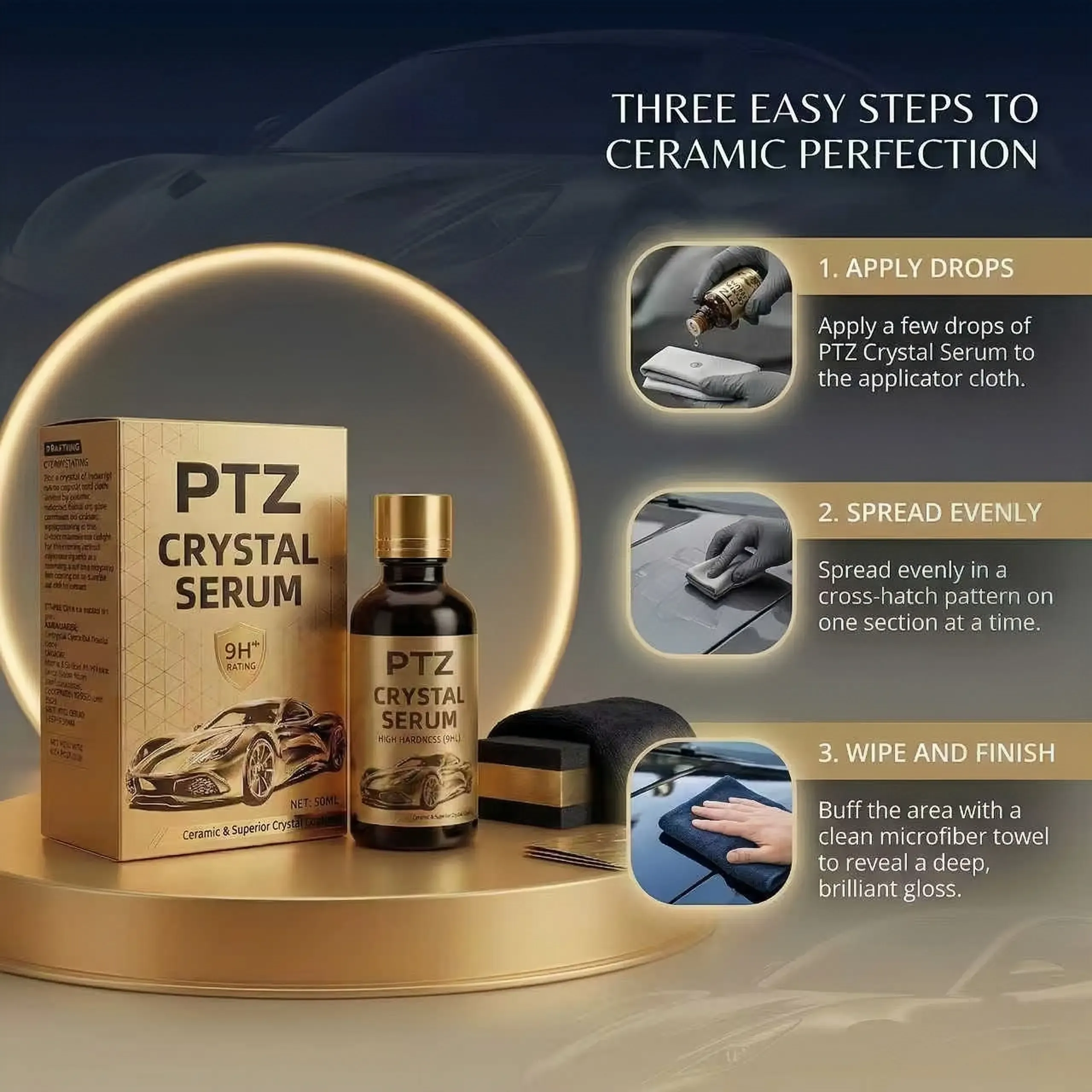 PTZ Crystal Serum – Premium Graphene Ceramic Car Coating (50ml), 9H Graphene Coating, Suitable for Car Detailing, Provides Long-lasting Car Protection for Over 10 Years, Glossy Hydrophobic and Scratch Resistant