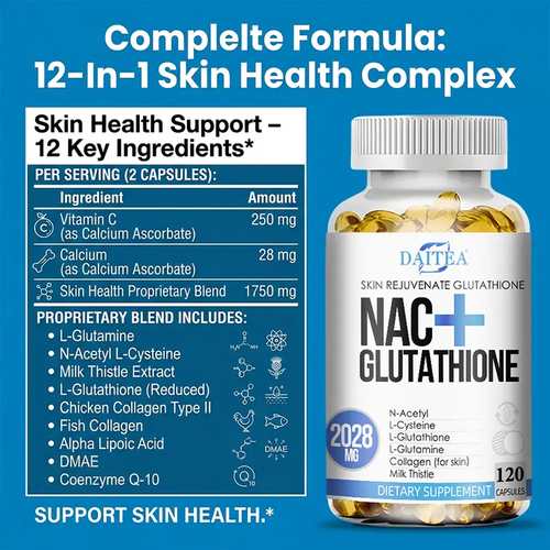 Daitea NAC + Glutathione Health Supplement, Supports Liver Health, Supports Skin Health,120 Capsules