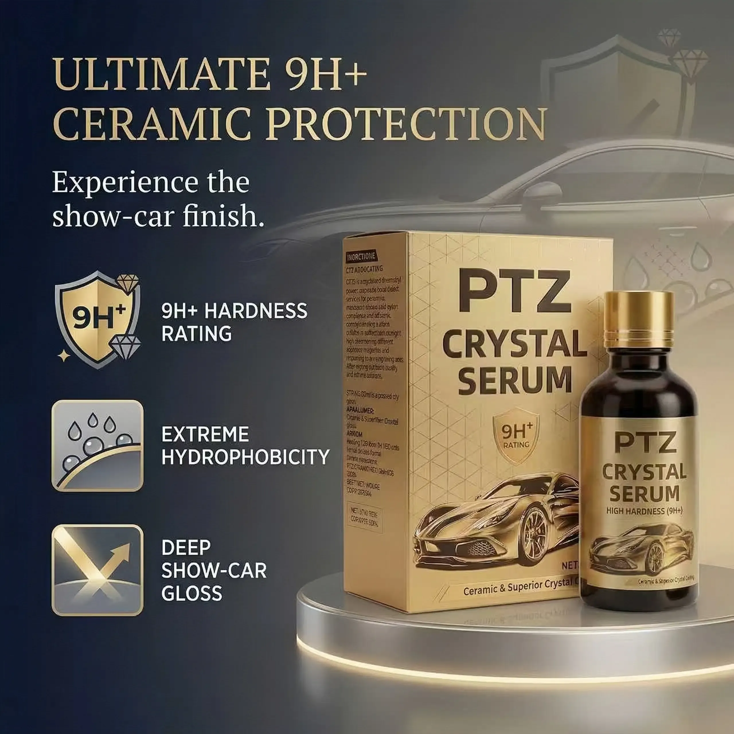 PTZ Crystal Serum – Premium Graphene Ceramic Car Coating (50ml), 9H Graphene Coating, Suitable for Car Detailing, Provides Long-lasting Car Protection for Over 10 Years, Glossy Hydrophobic and Scratch Resistant