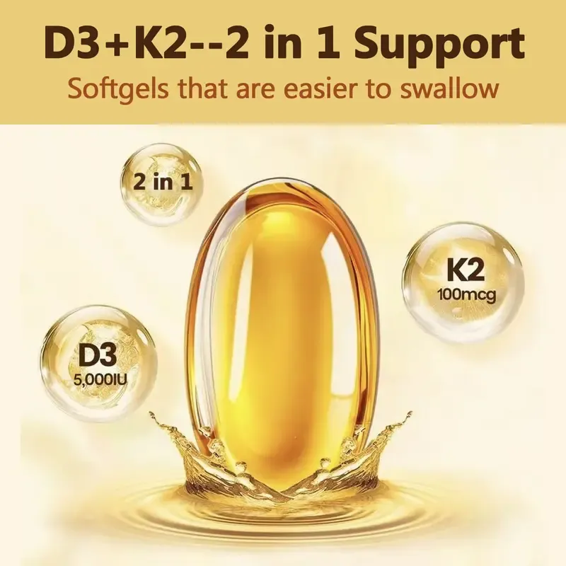 Supplement Vitamin D3 & K2 250 Veggie Softgels 5000 IU D3 100mcg K2 MK7 Supports Healthy Bones Teeth Heart & Immune System Calcium Supplementeal Supplement Vitamin D3 & K2 250 Veggie Softgels 5000 IU D3 100mcg K2 MK7 Supports Healthy Bones Teeth Heart & Immune System Calcium Supplement