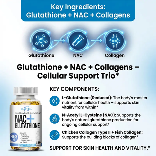 Daitea NAC + Glutathione Health Supplement, Supports Liver Health, Supports Skin Health,120 Capsules