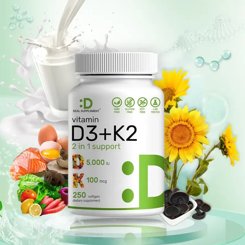 Supplement Vitamin D3 & K2 250 Veggie Softgels 5000 IU D3 100mcg K2 MK7 Supports Healthy Bones Teeth Heart & Immune System Calcium Supplementeal Supplement Vitamin D3 & K2 250 Veggie Softgels 5000 IU D3 100mcg K2 MK7 Supports Healthy Bones Teeth Heart & Immune System Calcium Supplement