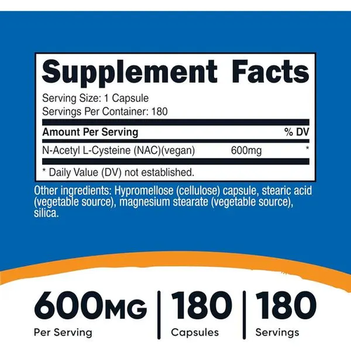 Nutricost N-Acetyl L-Cysteine (NAC) 600mg, 180 Capsules - Non-GMO, Gluten Free