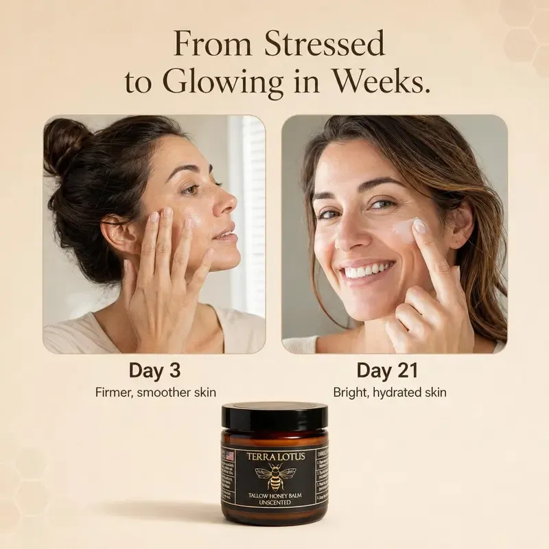 Organic Grass-Fed Beef Tallow Balm with Raw Honey - Handmade All-Natural Moisturizer for Soft, Smooth, Radiant Skin