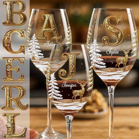 Merry Christmas - Personalized Family Wine Glass With Long Stem