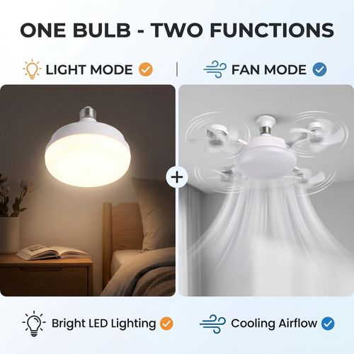 MREGB 2026 New E27 Socket Ceiling Fan Light - 2-in-1 Silent LED