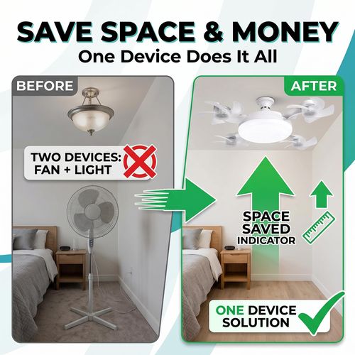 MREGB 2026 New E27 Socket Ceiling Fan Light - 2-in-1 Silent LED