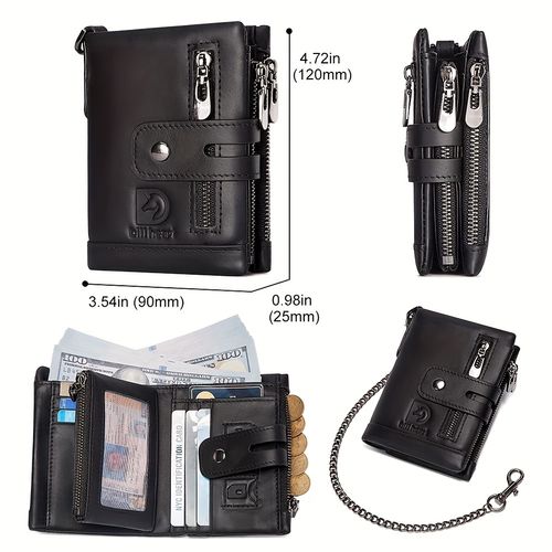 🔥Genuine Leather Short Men's Wallet with Chain