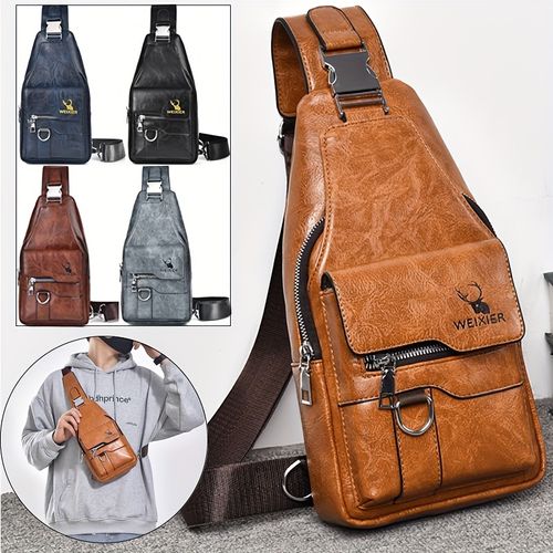 🔥New Retro PU Leather Chest Bag, Unisex Casual Crossbody Bag