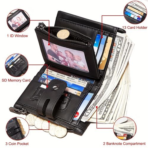 🔥Genuine Leather Short Men's Wallet with Chain