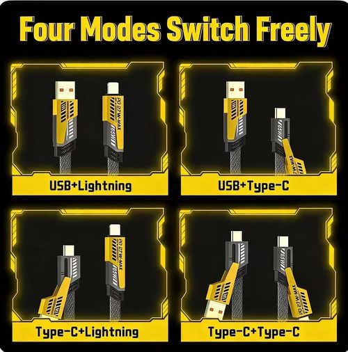 Mecha 4 in 1 Data Cable: Super Fast Charging Cord Dual Input, Dual Output