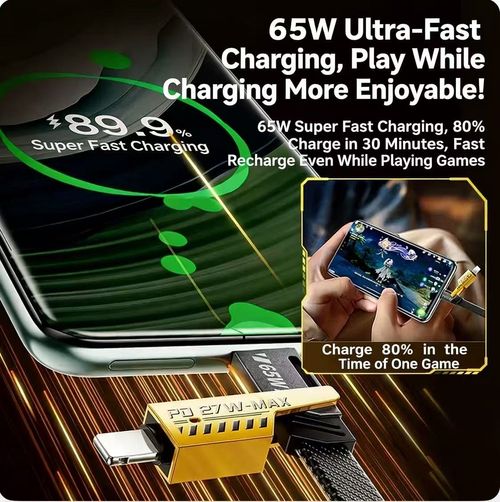 Mecha 4 in 1 Data Cable: Super Fast Charging Cord Dual Input, Dual Output