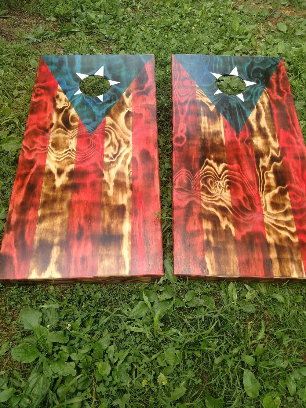 Puerto Rican flag cornhole boards