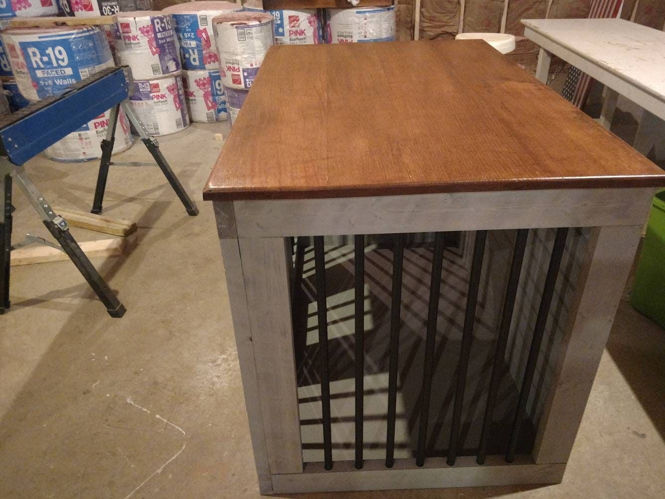 Large Dog crate with closer bars and wood partway up the sides