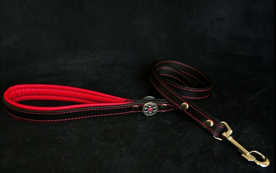 BIJOU BLACK AND RED COLLAR - TOP QUALITY HANDCRAFTED - GENUINE LEATHER - IMPORTED