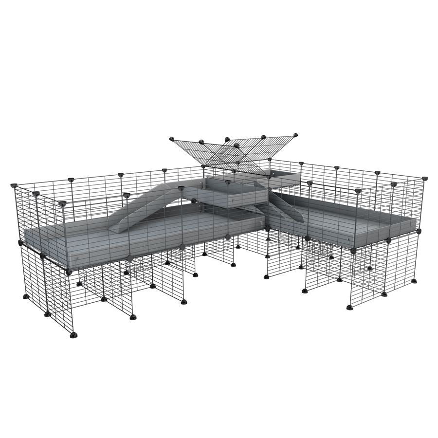 Cavy cage 8x2 en L avec separation, stand & loft