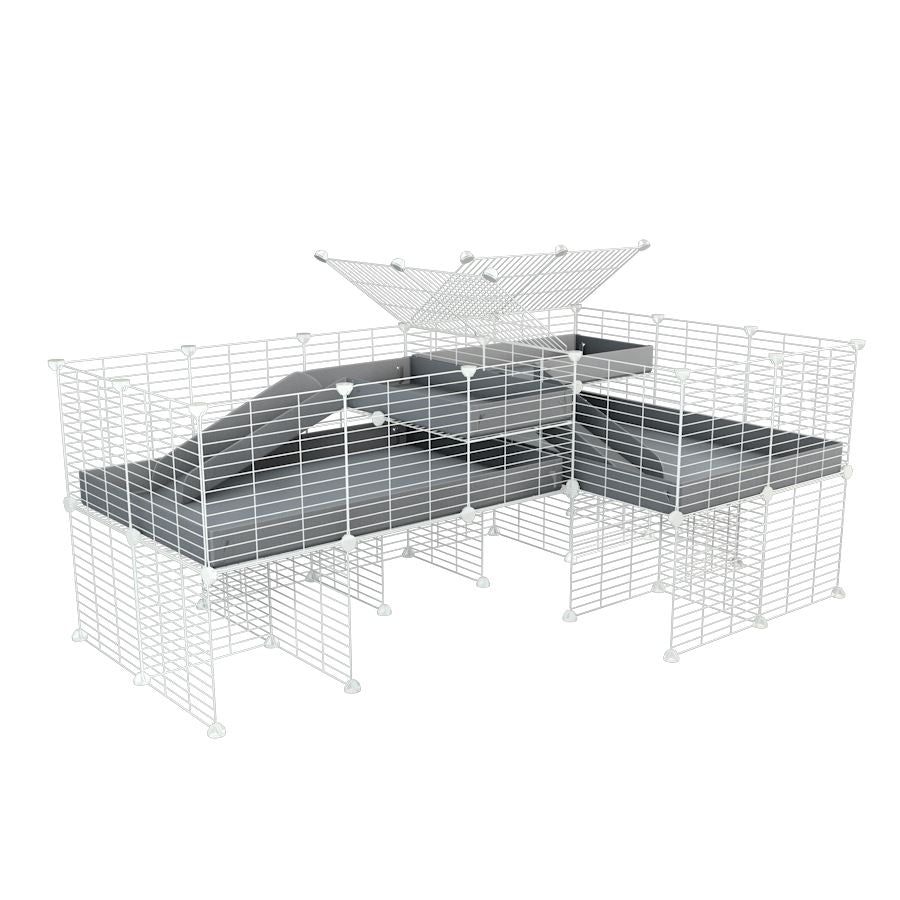 Cavy cage blanche 6x2 en L avec separation, stand & loft