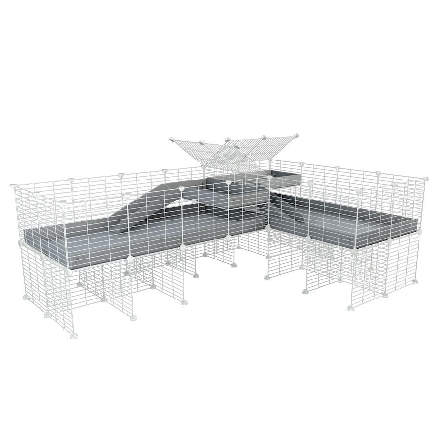 Cavy cage blanche 8x2 en L avec separation, stand & loft