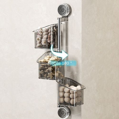 Convenient Double Hanging Punch-Free Design Suction-Type Wall-mounted Plastic Storage Rack for Kitchen Seasoning Scallion Garlic