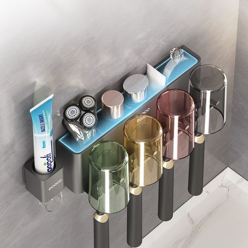 New Wall Mounted Toothpaste Toothbrush Cups Organizer Punch Free Toothbrush Holder Multifunctional Storage Rack
