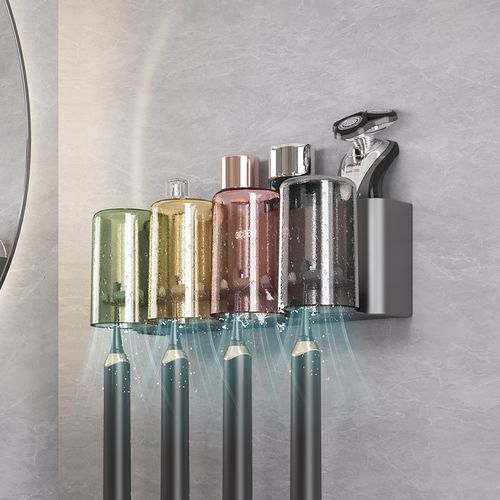 New Wall Mounted Toothpaste Toothbrush Cups Organizer Punch Free Toothbrush Holder Multifunctional Storage Rack