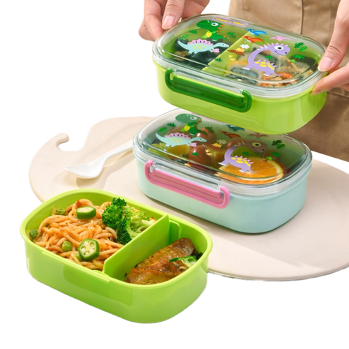 New Arrival Cute Plastic Kids Bento Box with Spoon Microwave Safe BPA Free Leakproof School Food Storage Container