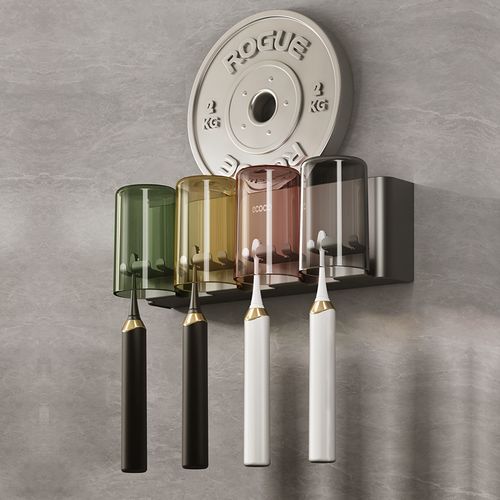 New Wall Mounted Toothpaste Toothbrush Cups Organizer Punch Free Toothbrush Holder Multifunctional Storage Rack